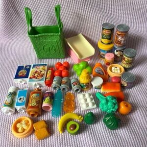 BARBIE doll KITCHEN FOOD CANS VEGGIES FRUIT DAIRY Bread Cereal Bag lot +